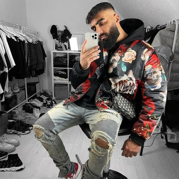 Fresh Hoodz Mens Antique Floral Bomber Jacket - Picture 14 of 14